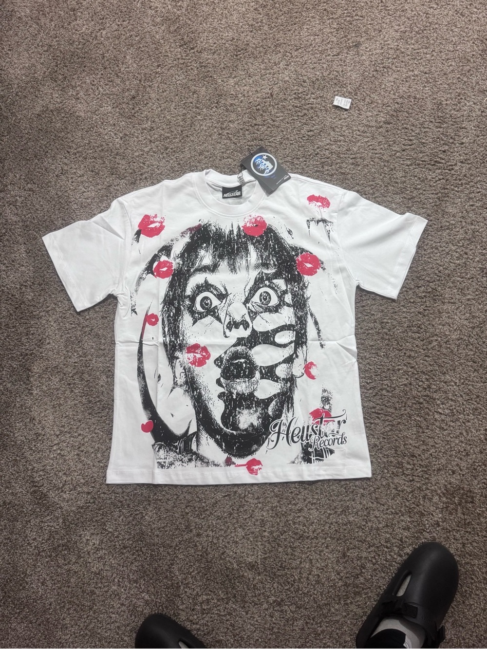 White Short-Sleeve Graphic Tee with Pink Accents